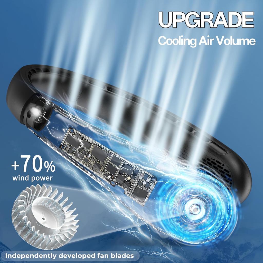 KIDEE Neck Fan, Portable Bladeless Neck Fans, Upgrade 360° Airflow, Super Quiet, 3 Speeds, 4000mAh Personal Wearable Neck Fan, Upgraded Cooling Air