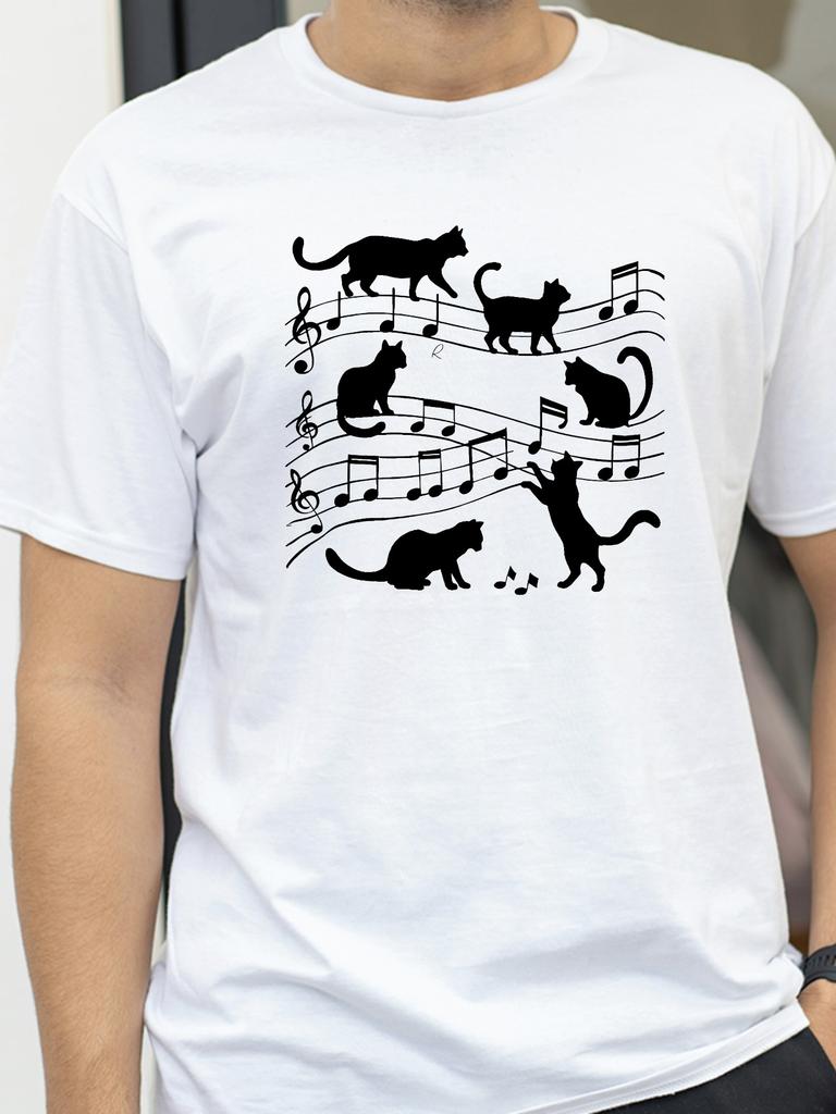 Music  Cat Print Crew Neck Tshirt Fashion Casual Short Sleeve Tee Outdoor Summer Breathable Sports Round Neck T Shirt Tshirts