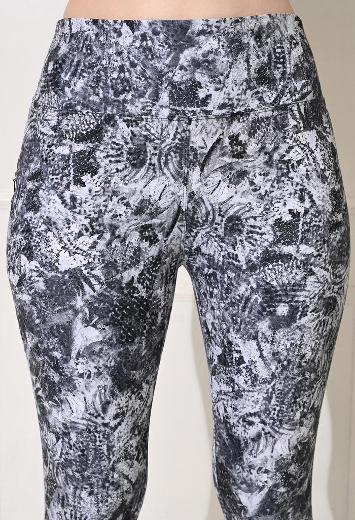 Body Smith Printed Abstract Grey High Waist Workout Gym Tights