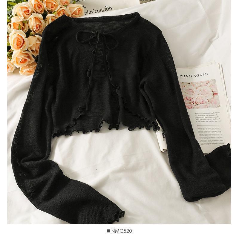Women’s Lace-Up Ruffled Ice Silk Cardigan - Sun Protection Long Sleeve Chiffon Cover-Up Shawl for Summer