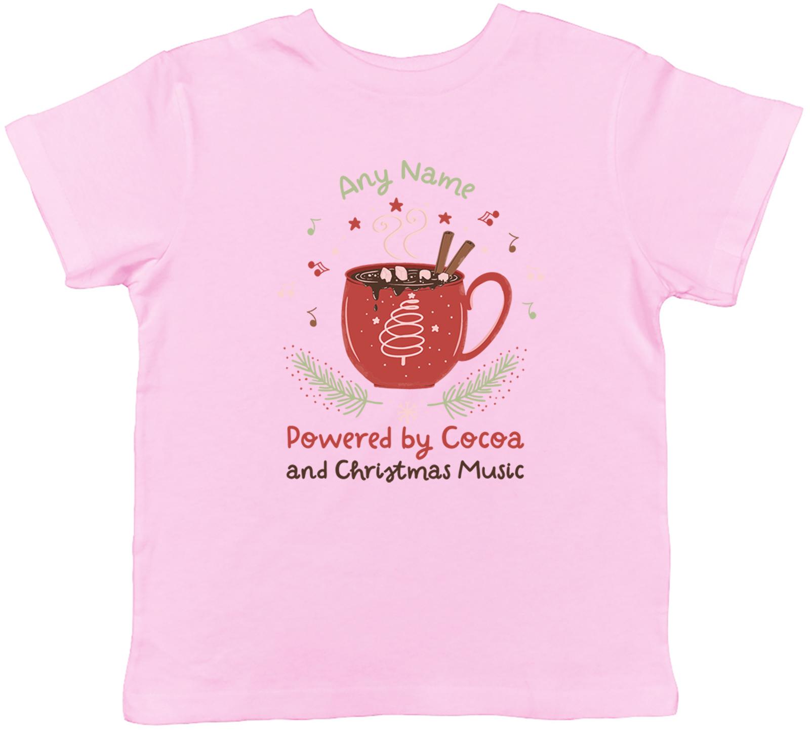 Personalised Powered by Cocoa and Christmas Music Kids T-Shirt Boys Girls Gift 130