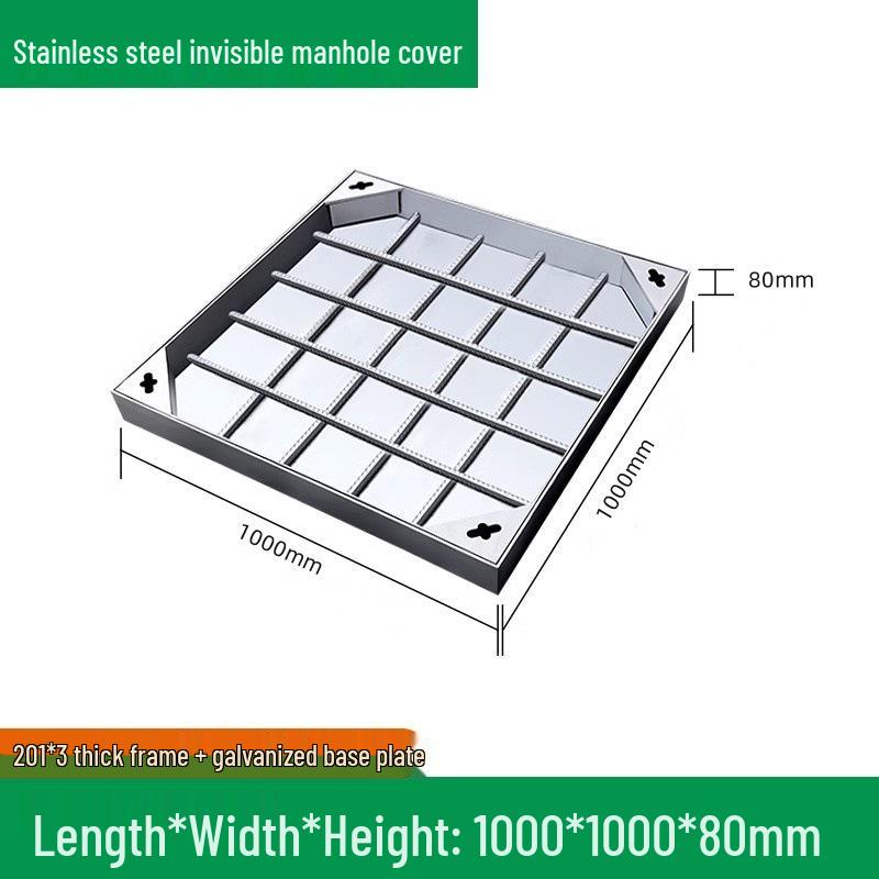 304 Stainless Steel Decorative Invisible Manhole Cover - Square/Round, Customizable for Rain, Sewage, and Sand Wells