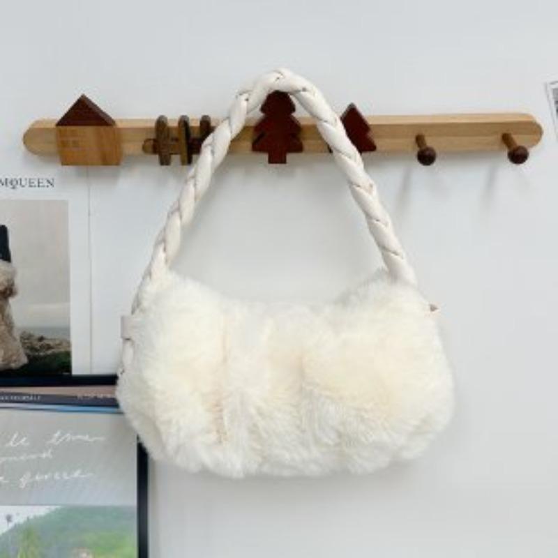Furry Woven Handbag Women Niche Design Furry Bag Cute Handbag Underarm Bag Plush Bag