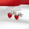 S925 Sterling Silver Red Enamel Heart Stud Earrings - Simple, Versatile, Light Luxury Design