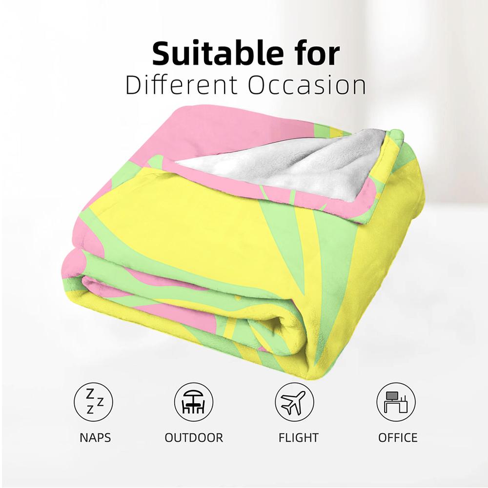 Abstract Leaf Print Anime Cartoon Flannel Blanket Soft Warm Throw for Bedroom Sofa Car Kids Holiday Gift