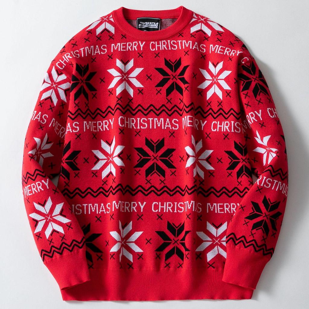 Herren Europäischer & Amerikanischer Herbst/Winter Weihnachten Jacquard Lockerer Drop-Shoulder Pullover mit langen Ärmeln