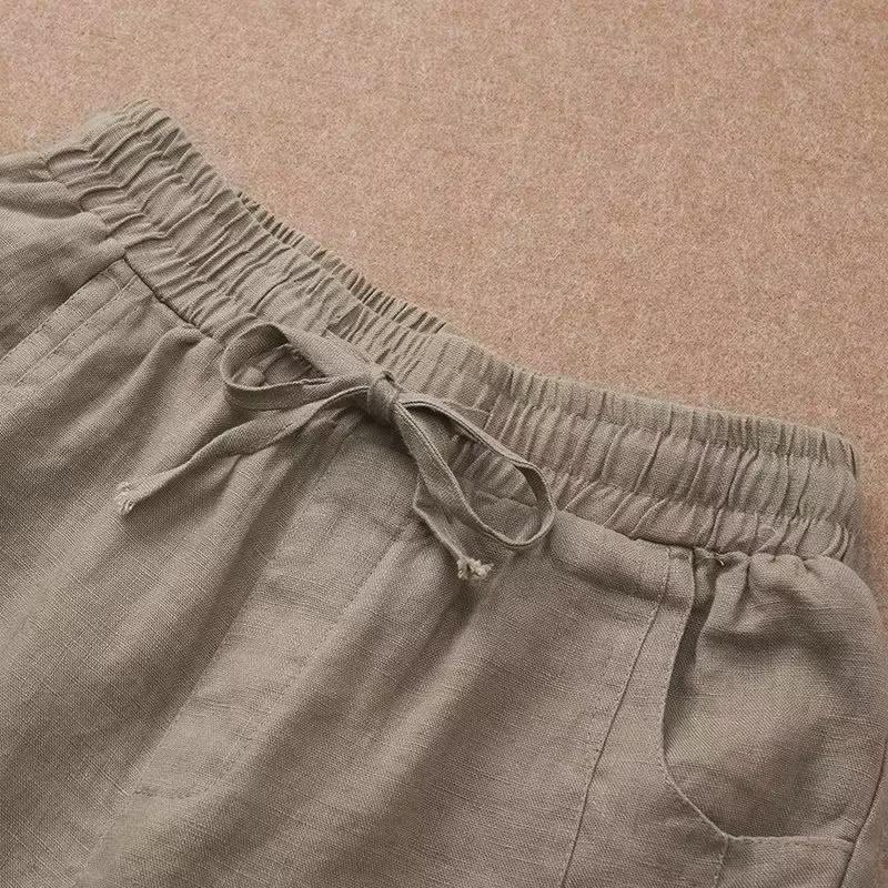 2024 Summer Women's Loose Cotton Linen Carrot Pants - Plus Size, Retro, Versatile Harem Style, Cropped Length.
