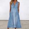 Džínové šaty s výstřihem do V Bez rukávů Ležérní Volný lem Délka do půli lýtek Oblékání Prodyšné Ženy Jednobarevné Vesta Šaty do A Denní oblečení