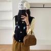 Dimanaf 2025 Sweaters Short Vest Autumn Buttons Women Embroidered Flowers Print O-Neck Sweaters Knitting White Black Sweater