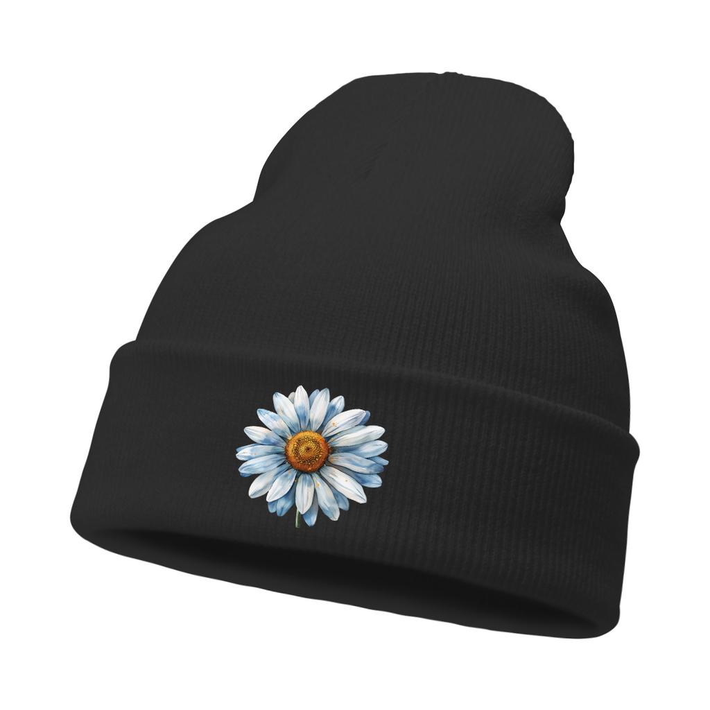 Blue Daisy Print Warm Winter Hats Unisex Knitted Hat Beanie Man Cap Stretchy Warm Knit Cap Beanie Ideal Choice For Gifts