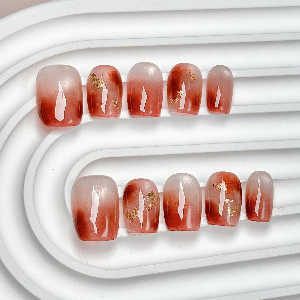 Women Short‑Style Press‑On Nails Pure‑Handmade Cat‑Eye Smudge Simple‑Exquisite False Nail Patches