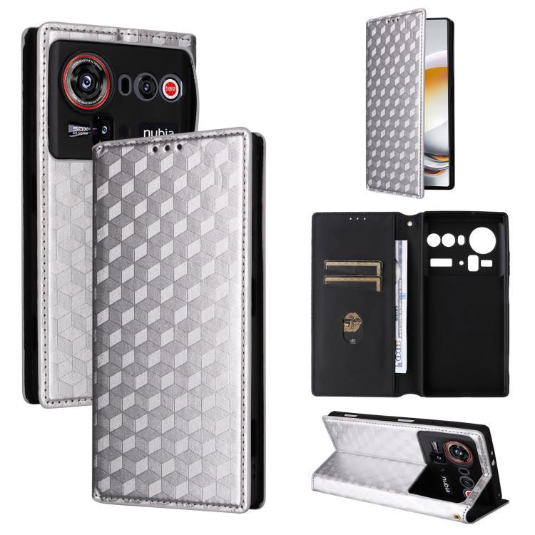 Cubic Grid Texture Flip Leather Phone Case