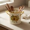 FourCompartment Cup Cylindrical Metal Storage CreamColored for Desk, Washroom, Kitchen Sunflower