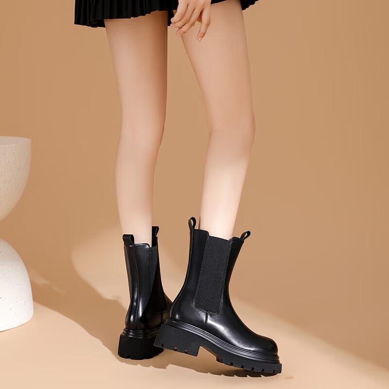 Daphne Women s Black Platform Chelsea Boots 37