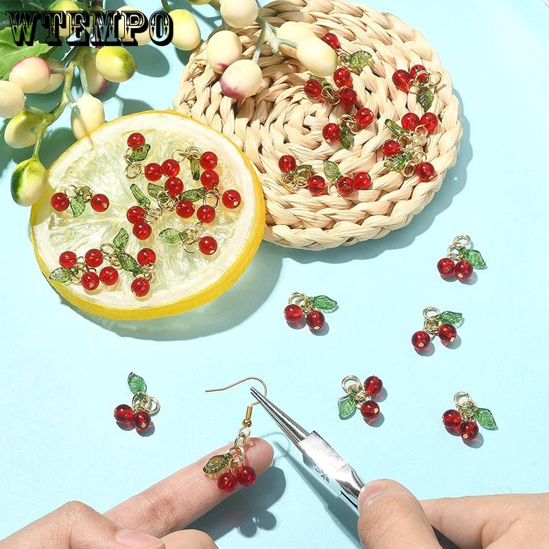 WTEMPO Charming Red Cherry Shaped Design Keychain Accessories Cute Keychian Pendants with Loops Creative DIY Keychain Handcrafts Making Supplies