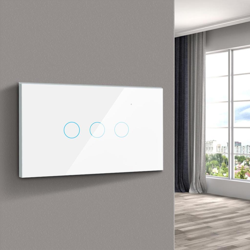 AC100V-250V σκληρυμένο μαύρο λευκό κρυστάλλινο γυαλί αφής διακόπτης οθόνης τοίχου με αισθητήρα φωτός 1/2/3 Gang 1Way