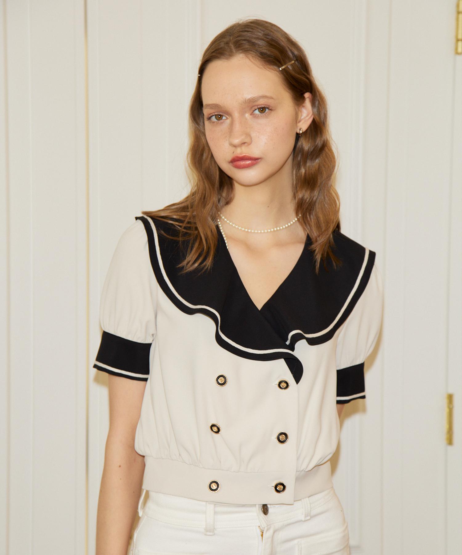 Salon De Yon Short Sleeve Ruffle Collar Wrap Blouse_ Ivory Free
