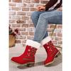 Women's Red Christmas Snow Boots Round Toe Chunky Heel Thick Sole High Heel Furry Lined Ankle Boots Warm Cotton Shoes