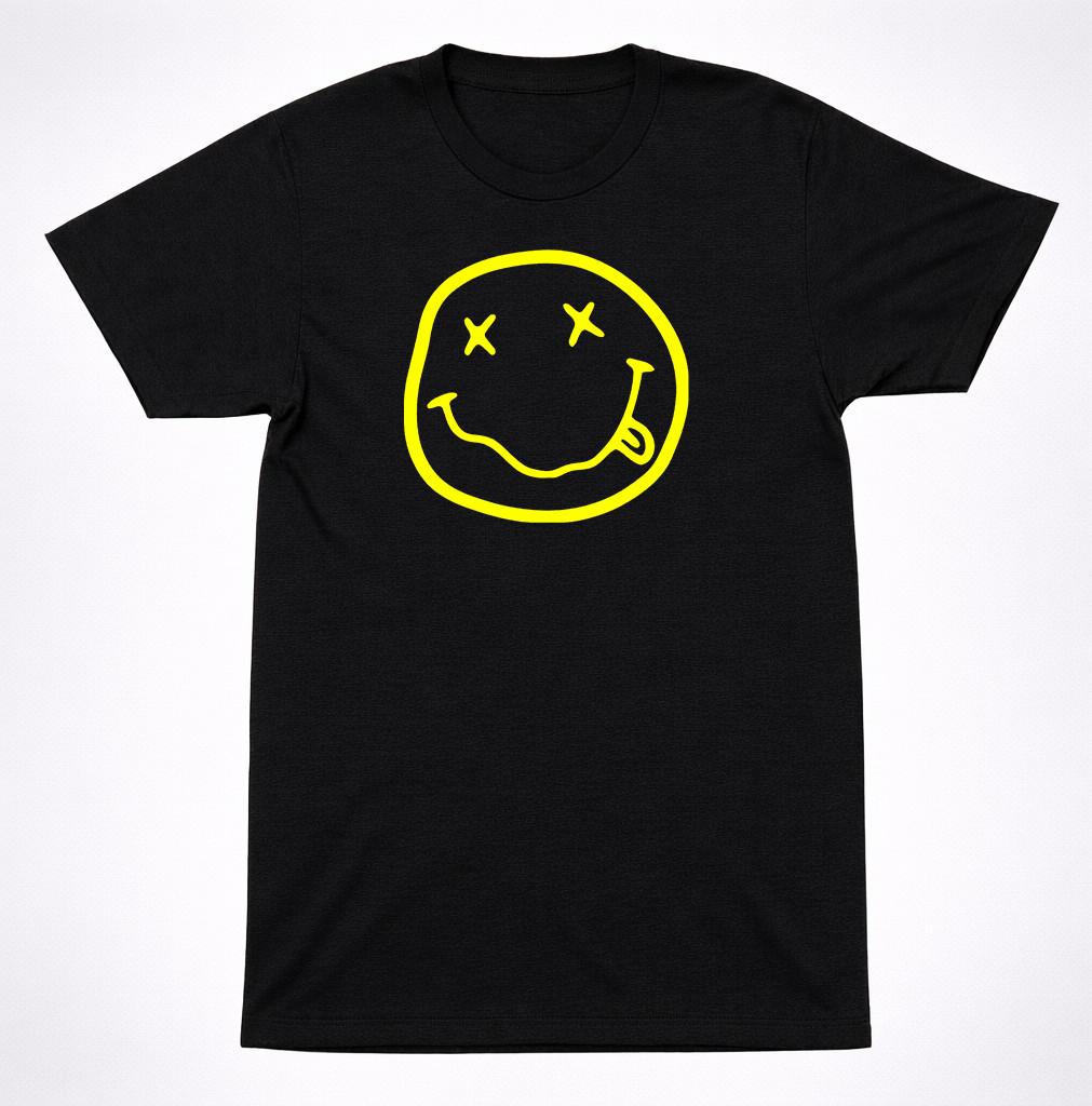 Nirvana Smiley Face T-Shirt Yellow Logo Grunge 90s Alternative Rock Tee S