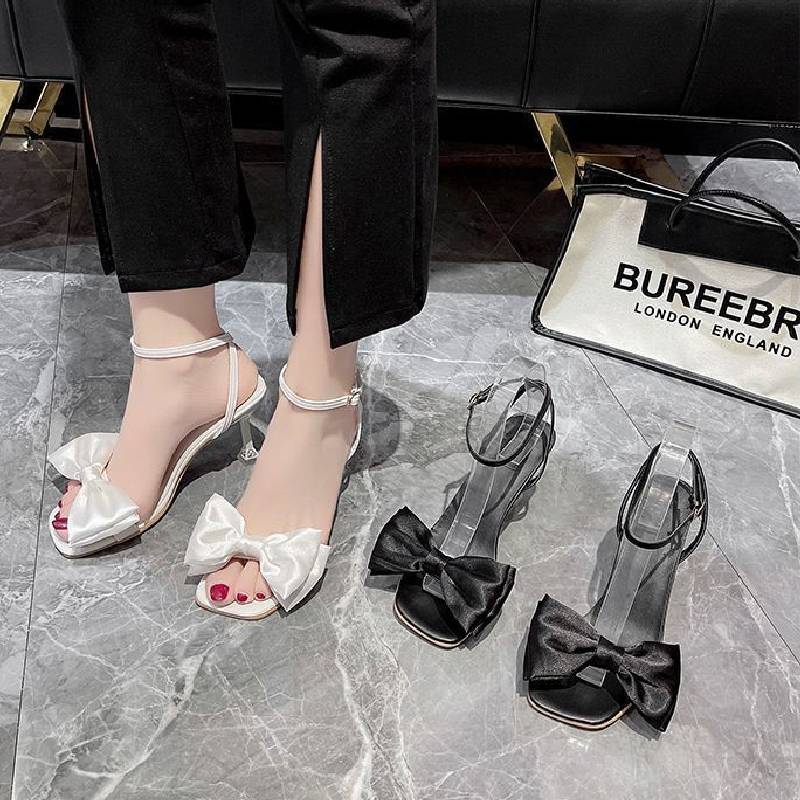 Elegant Butterfly Knot Flat Head Sandals With Pu Material For Summer Womens Dresswear