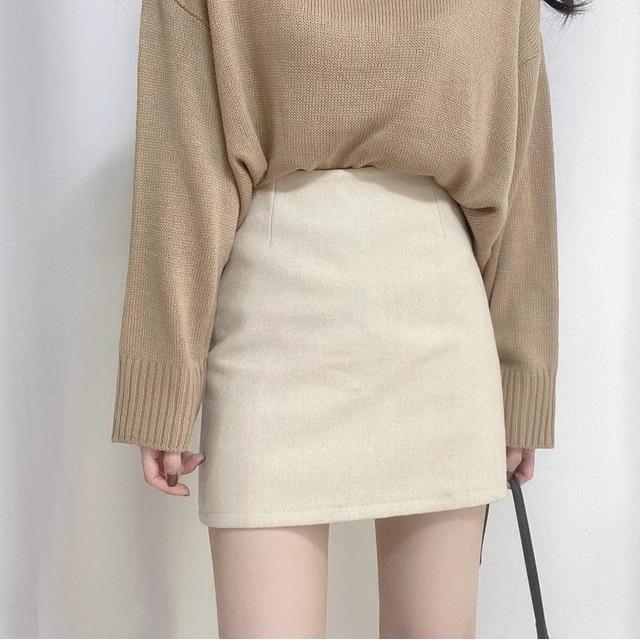 Women's Black Wool Midi Skirt - High Waist, Bodycon A-line for Autumn/Winter 2025