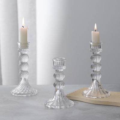 Luxury Vintage Glass Candle Holder Transparent Durable Roman Column Candlestick Non-slip Thicken Clear Glass Candlestick Party