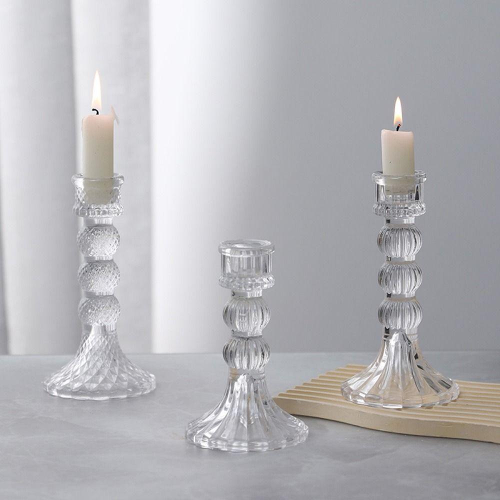 Transparent Roman Column Candlestick Romantic Simple Candles Stand Glass Candle Holder Party