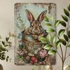 Cottagecore Metal Wall Art Cute Rabbit in Bucket with Flowers Home Decor