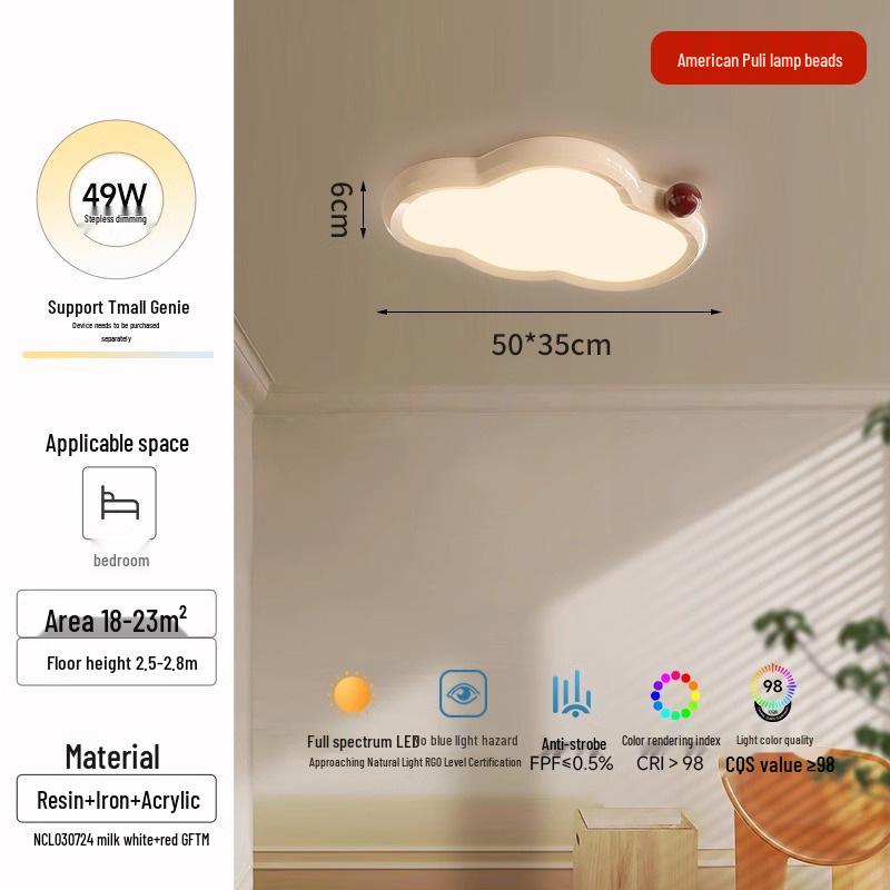 Eye-Protection Cloud Ceiling Light for Children's Bedrooms - Soft Cream Style, Full-Spectrum Lighting