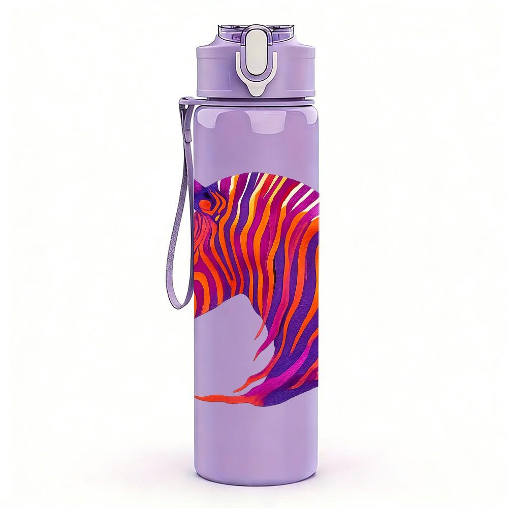 1PC Rainbow Zebra Horse Head Art 750ml Color Plastic Sports Water Bottle Leakproof Flip Straw Lid Suitable for Sports Office Home Use