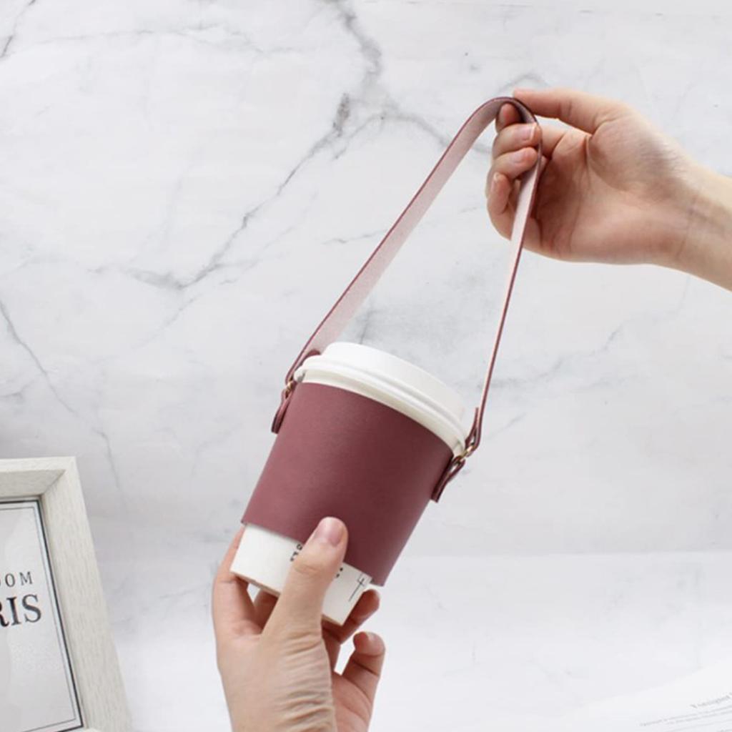 Coffee Cup Sleeves Reusable Leather Coffee Cup Holder With Handle Portable Insulated Drink Carrier For Beverage Drinks Boba Tea