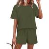 Women's Casual Pullover Top and Shorts Set Loose Fit Solid Color Two Piece Outfit Soft Fabric Lightweight Summer Loungewear