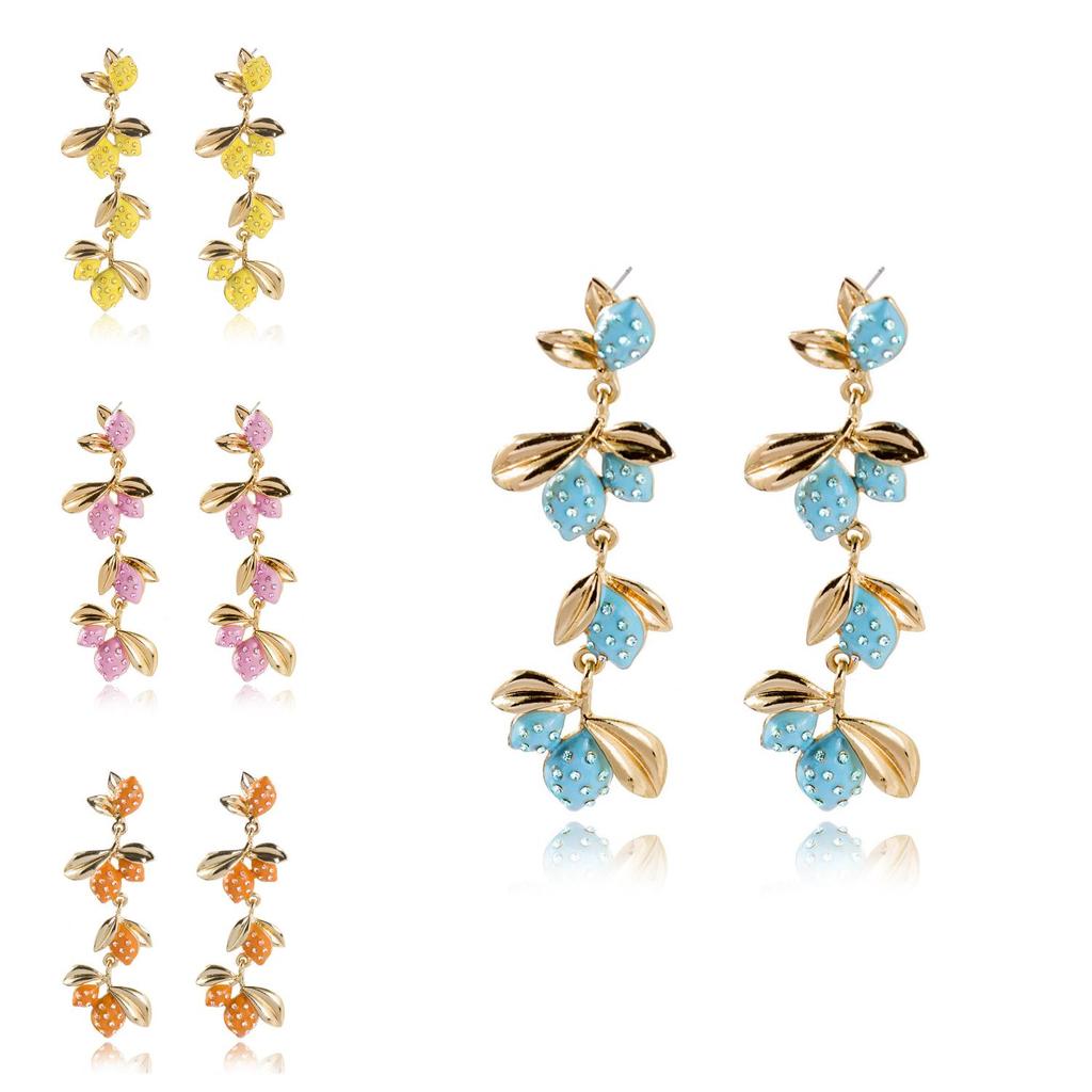 Chic Metal Plated Fruit Earrings For Women Unique Summer Jewelry