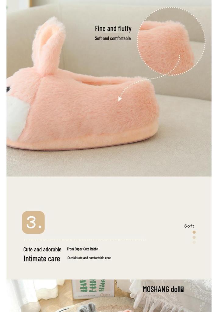 Autumn Winter Cute Rabbit Plush Slippers - Thickened Warm Cotton Shoes for Women