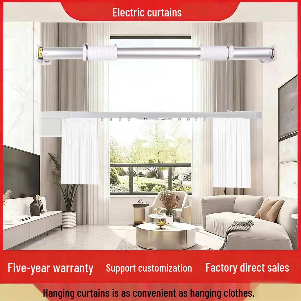 Smart Double Track Motorized Curtains for Duplexes with Voice Remote Control Compatible with Mi Home