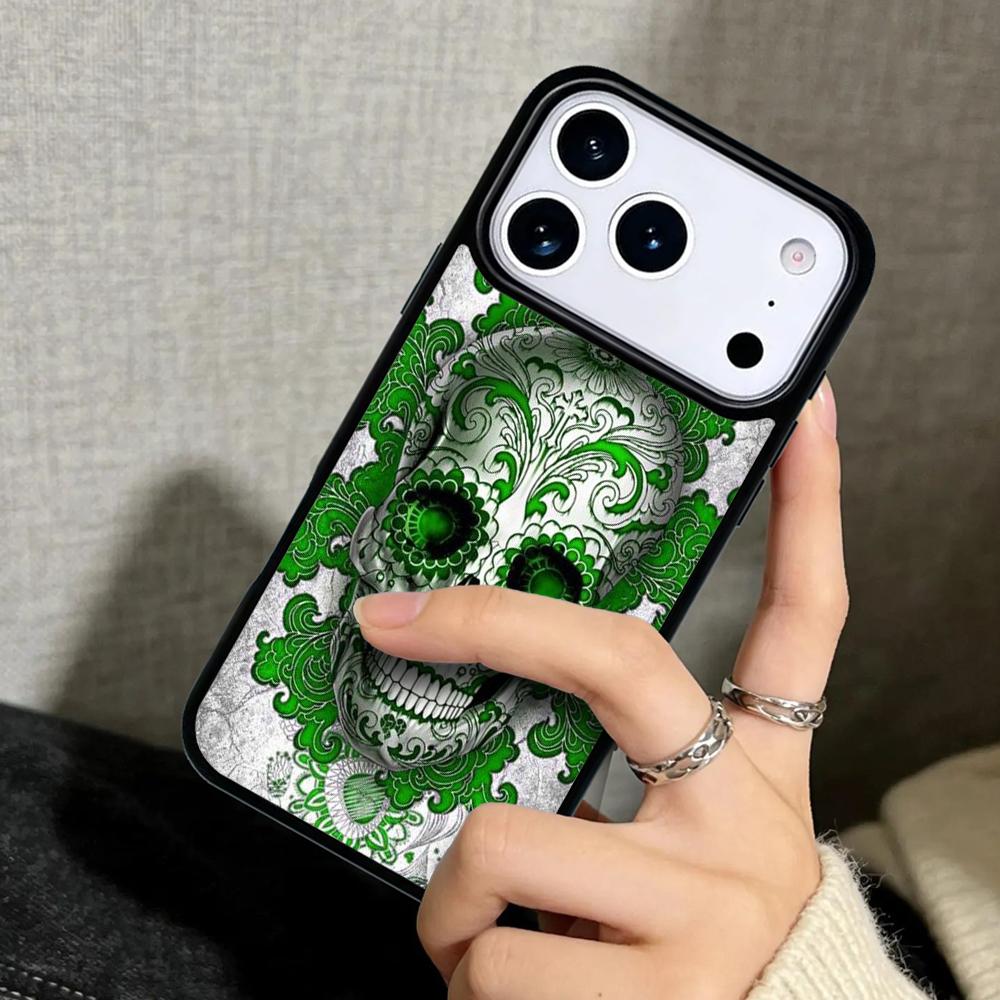 Capa Case for iPhone 17 Air 16 Pro Max 15 Plus 11 13 Mini 14 12 Back Phone Cover calaveras floral sugar skull