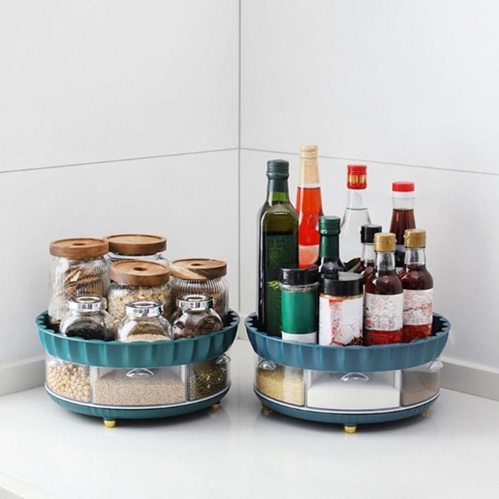 Rotation Spice Rack Holder Cosmetic Space Saving Removable Non Skid Drinks Seasoning Storage Tray