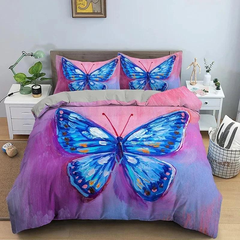 Luxury New 3D Print Butterfly Floral Beautiful Flower Bedding Set Twin Queen Duvet Cover Pillowcase Bed Adult Home Textileextile