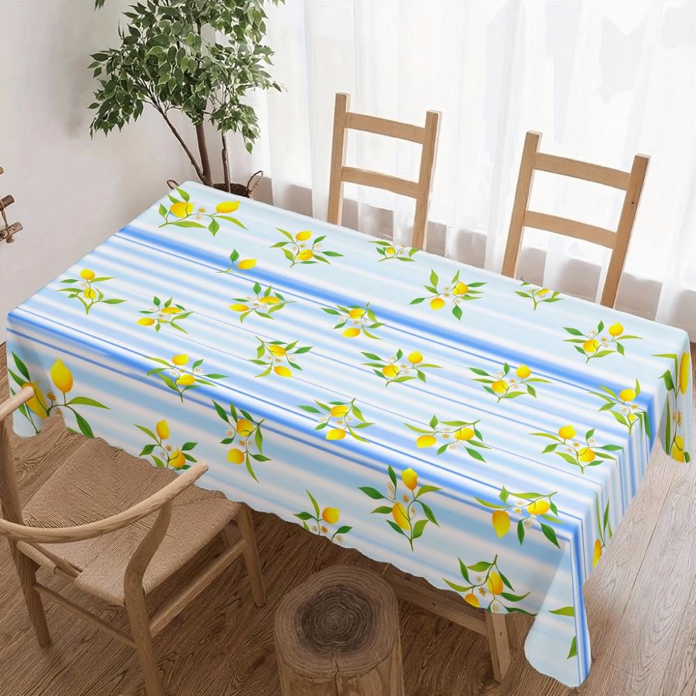 Zitronen-Blumen-Streifen Rechteckiger Tischdecke für Tischdekoration Küche Esstisch Wasserdicht Wiederverwendbare Tischdecke für Tisch Innen Außen