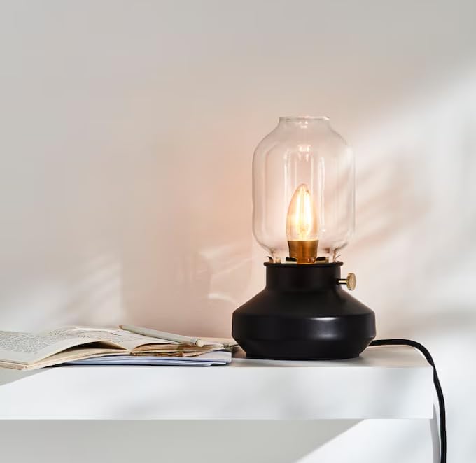 Tischlampe, dimmbar, anthrazit, 25 cm (103.238.96) LED-Lampe, E17, 210 Lumen, dimmbar, Kronleuchter, braunes Klarglas (605.392.57) Gehäuse und LED-Birne(n)