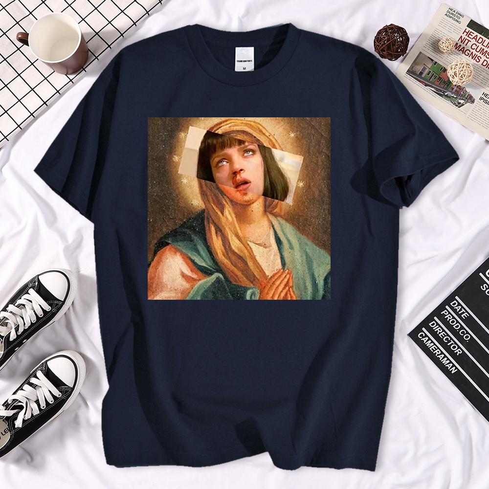 Quentin Tarantino Hip Hop T Shirt Movie Pulp Fiction Virgin Mary T Shirt Men Women Shirt Black Green Streetwear Brand Top Tee