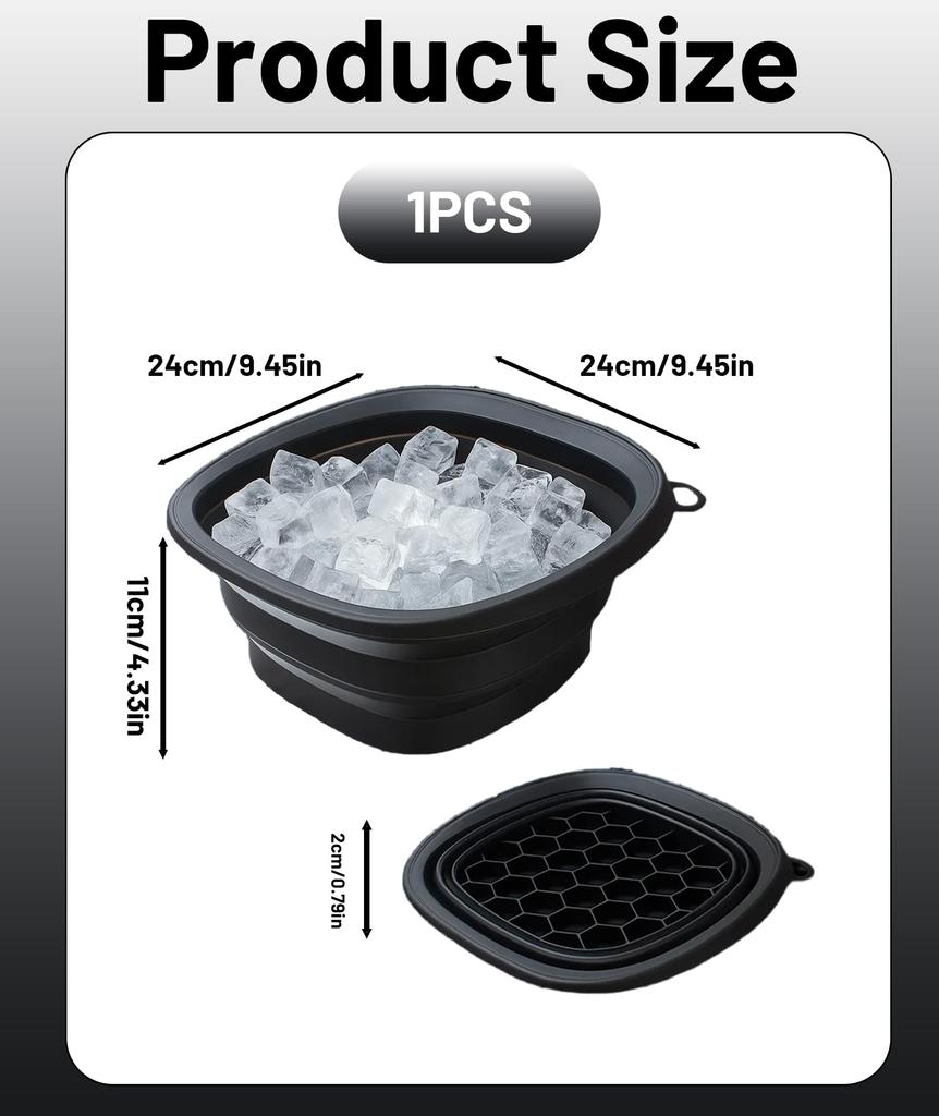 VayuSrot Face Ice Bowl, Collapsible Silicone Ice Water Bowl for Face Dip, Facial Ice Bath Bowl for Skincare and Recovery, Portable 24 * 24 cm Black