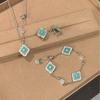 Französisches Vintage Buchi Rhombus Klee Tianhe Kiefer Set Vielseitig Premium Leichter Luxus Halskette Armband Ohrringe Ring