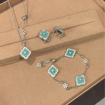 Französisches Vintage Buchi Rhombus Klee Tianhe Kiefer Set Vielseitig Premium Leichter Luxus Halskette Armband Ohrringe Ring