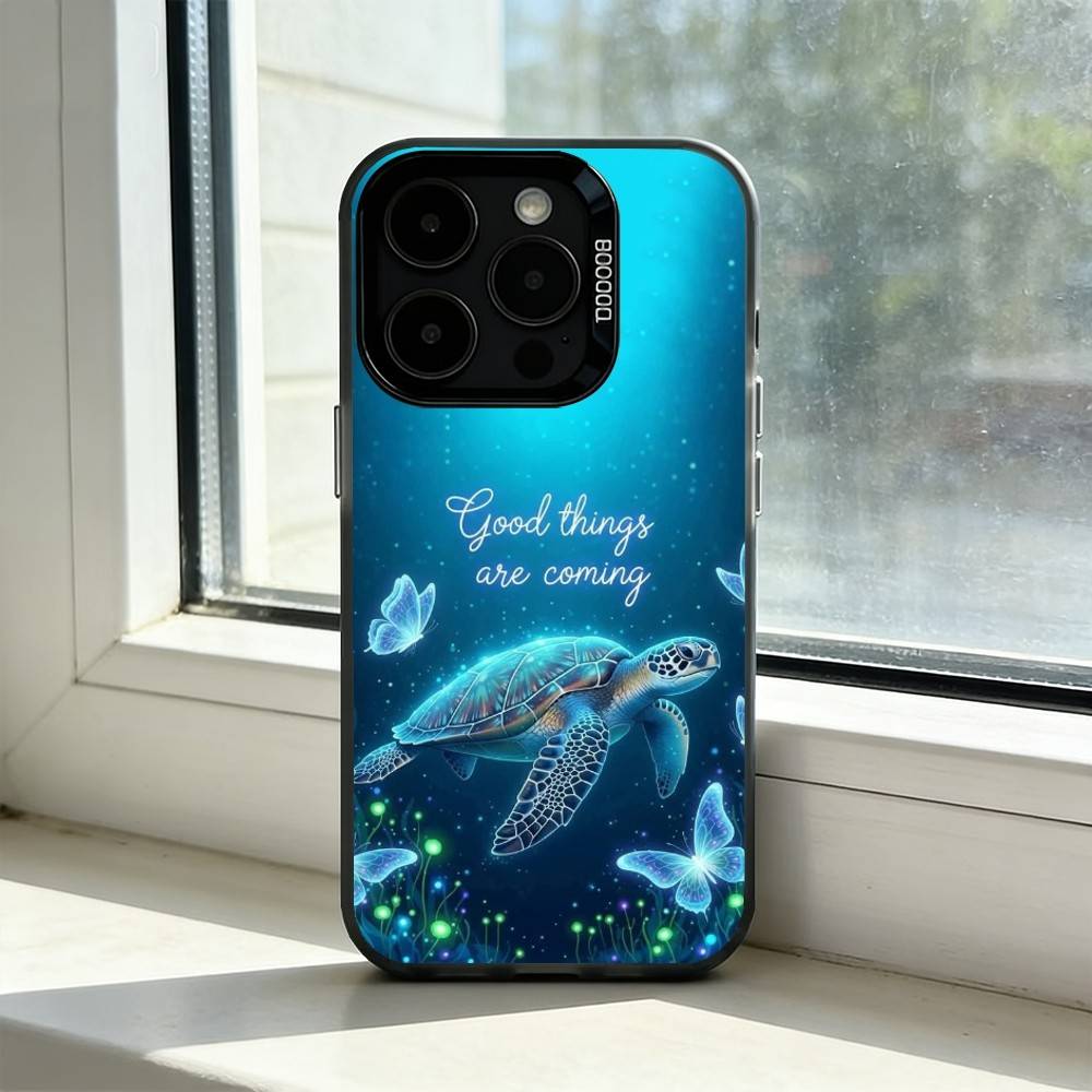 Cute Little T-Turtle Phone Case For iPhone 17,16,15,14,13,12,11 Plus,Pro Max,XS,Colored Silver Plated Inside Cover