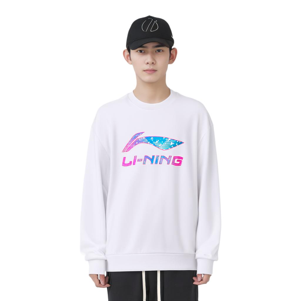 Li Ning Sweatshirts Unisex White Crew Neck Thickened Regular AWDVG99-2