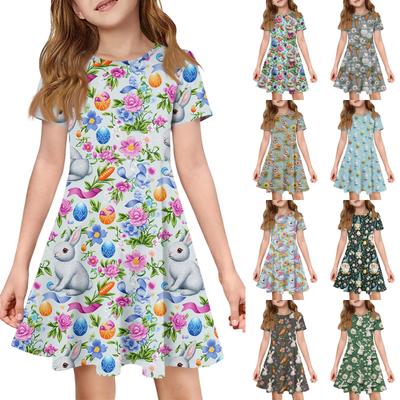 Mädchen Sommerkleid Farbe & Muster Kurzarmkleid Mit Tasche Freizeitkleid Kurze Ärmel Partykleid Ostertag