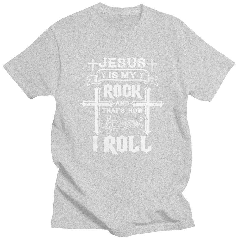 Custom Jesus Is My Rock And Roll Tshirt for Men Short Sleeve Casual T Shirt Cool Tshirt Pure Cotton Tee Gift