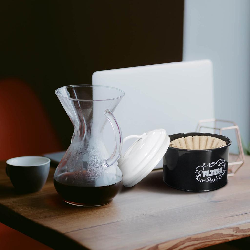 SOTECH Coffee Filter Holder Storage, Rustic Style Black Coffee Filter Holder, Round Coffee Filter Dispenser for Countertop or Room Decor