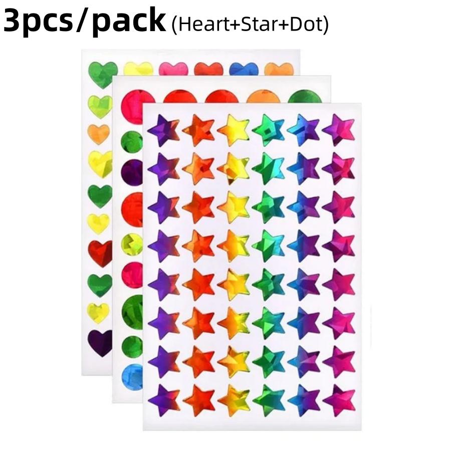 3pcs/packLaser Star Heart Dot Stickers Colorful Glass Bottle Gift Packaging Bag Decoration Stickers Reward Adhesive Labels Seali